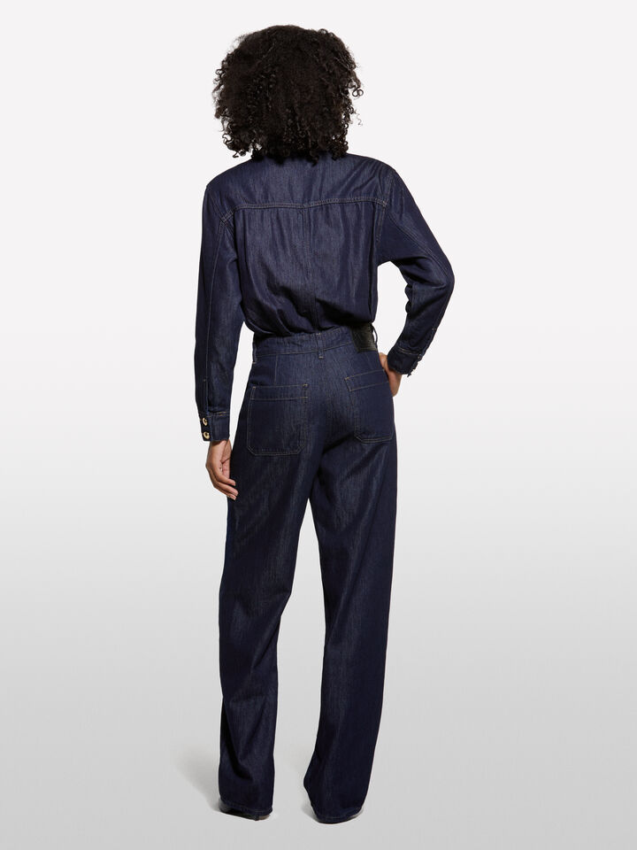 Dark blue denim jumpsuit - women's jumpsuits - Dark Blue | Sisley image number 2